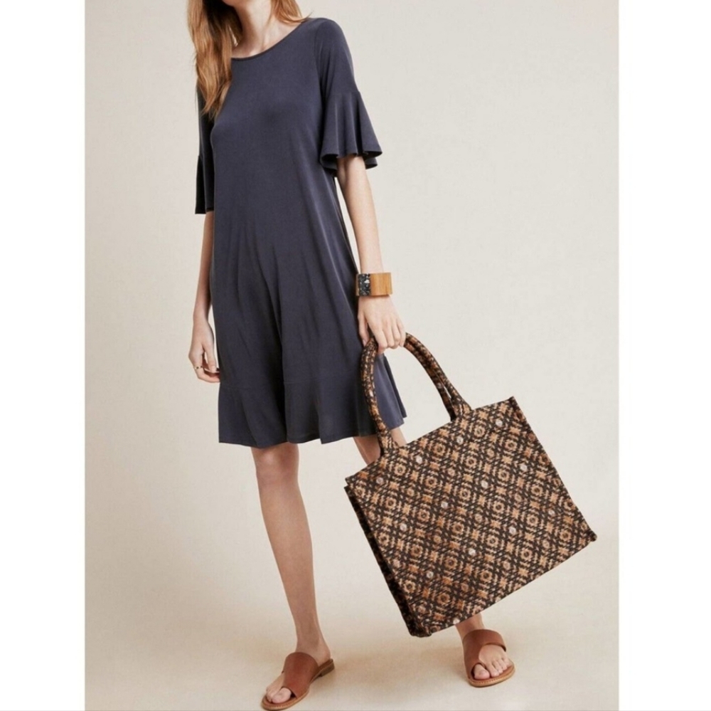 Anthropologie Averil Tee Flounce Ruffle Dress in Grey